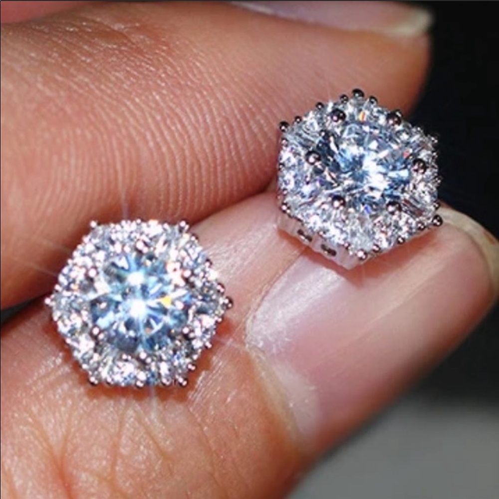 New 925 Silver Diamond Hexagon Cut Earrings - Picture 2 of 4